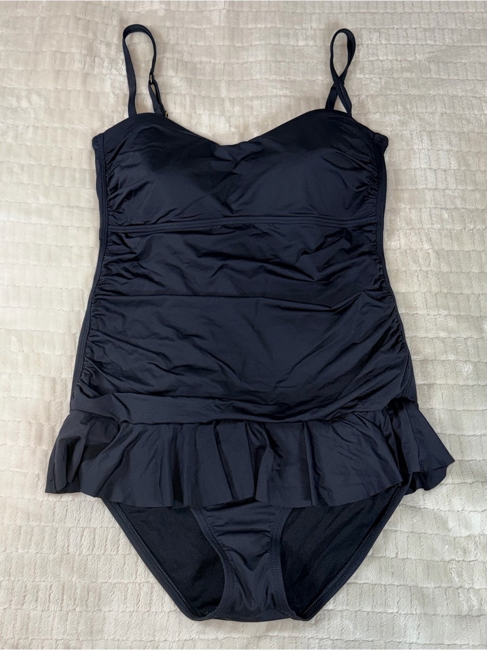 Tommy Bahama Size 12 Black Ruched Skirted One Piece Swimsuit Tummy Control - Picture 2 of 10